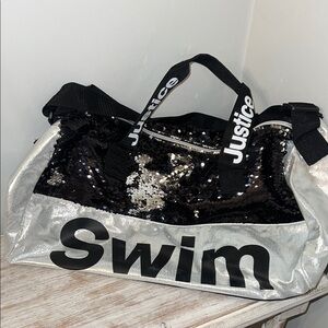 Justice Silver and Black Kids Swim Bag